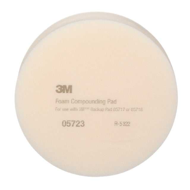 3M 05723 Hookit Foam Compounding Pad, Single Sided, Flat Back, Hook and Loop, White, 8 in (203.2 mm) (7000000485) (24 Pack)