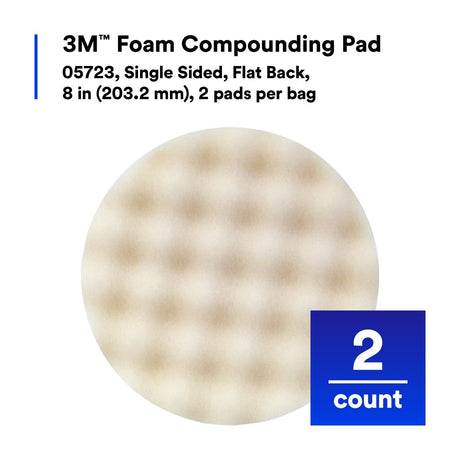 3M 05723 Hookit Foam Compounding Pad, Single Sided, Flat Back, Hook and Loop, White, 8 in (203.2 mm) (7000000485) (24 Pack) - 9