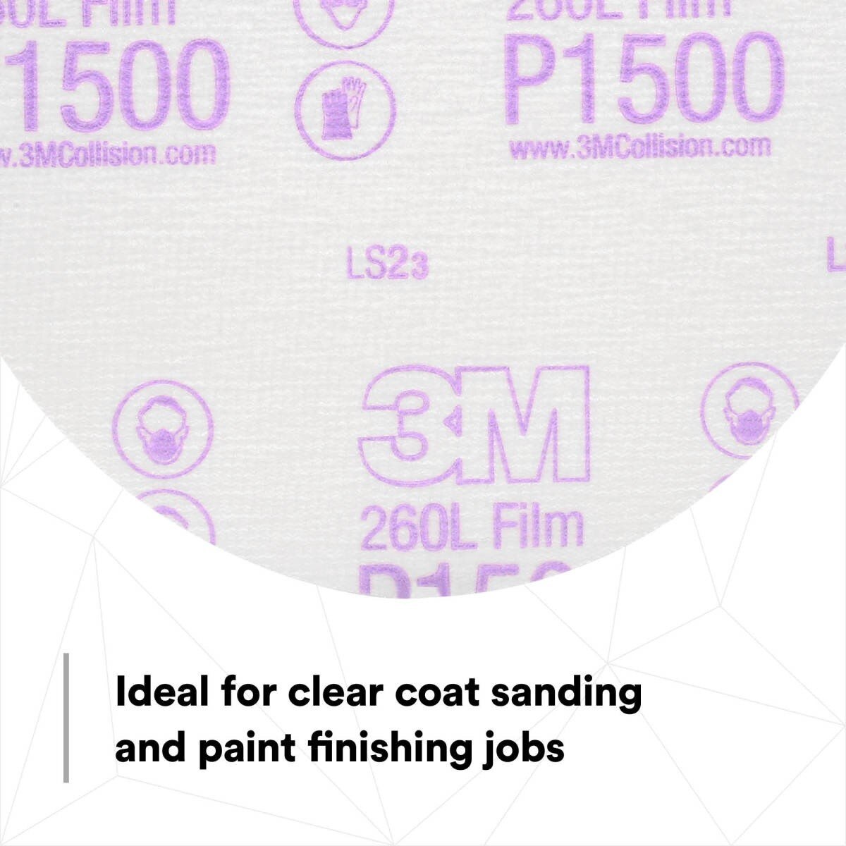 3M 260L 00950 Hookit Finishing Film Abrasive Disc, Aluminum Oxide, P1500, White, 6 in, Clear Coat Sanding, Paint Finishing, Defect Removal (7000000566) (400 Pack) - 7