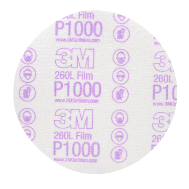 3M 260L 00969 Hookit Finishing Film Abrasive Disc, P1000, 6 in, Clear Coat Sanding, Paint Finishing, Defect Removal (7000000568) (400 Pack)