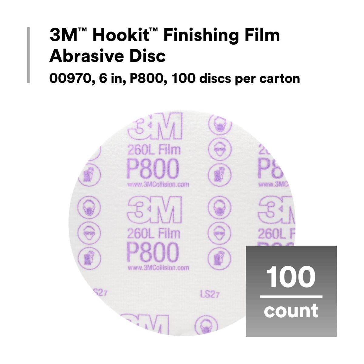 3M 260L 00970 Hookit Finishing Film Abrasive Disc, P800, White, 6 in (7000000569) (400 Pack) - 2