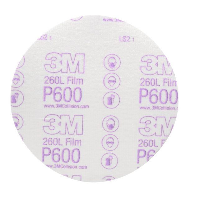 3M 260L 00971 Hookit Finishing Film Abrasive Disc, P600, Aluminum Oxide, Polyester Film Backing, White, 6 in (7000000570) (400 Pack)