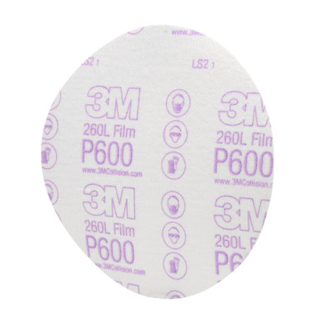 3M 260L 00971 Hookit Finishing Film Abrasive Disc, P600, Aluminum Oxide, Polyester Film Backing, White, 6 in (7000000570) (400 Pack) - 2