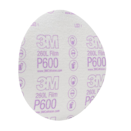 3M 260L 00971 Hookit Finishing Film Abrasive Disc, P600, Aluminum Oxide, Polyester Film Backing, White, 6 in (7000000570) (400 Pack) - 3