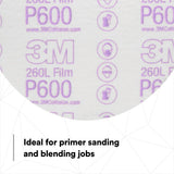 3M 260L 00971 Hookit Finishing Film Abrasive Disc, P600, Aluminum Oxide, Polyester Film Backing, White, 6 in (7000000570) (400 Pack) - 6