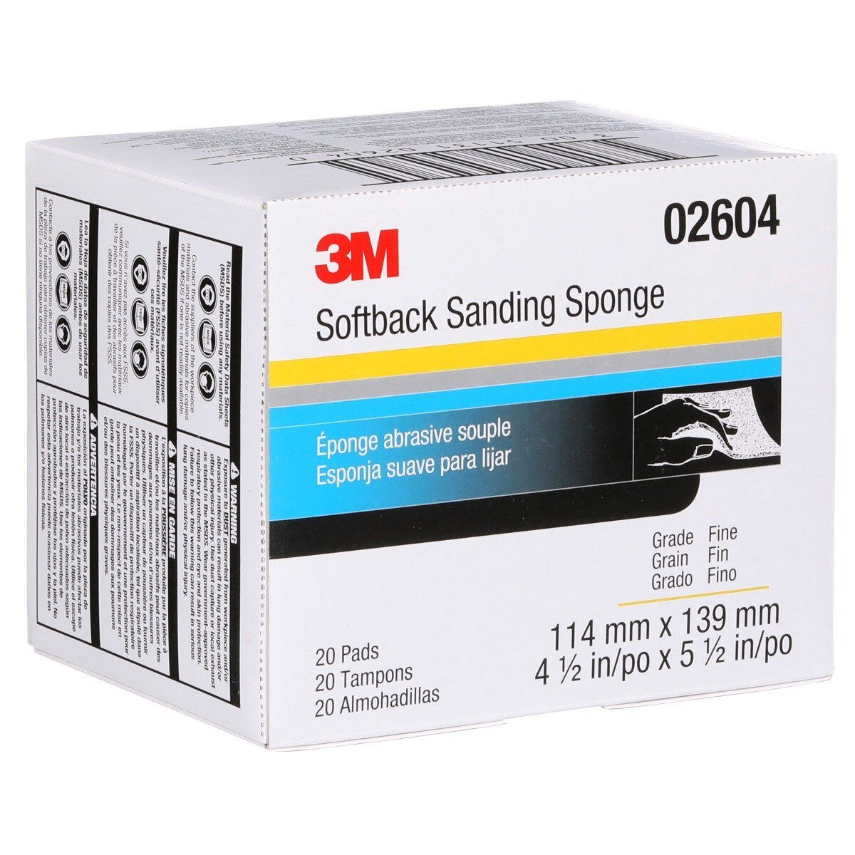 3M 02604 2604 Softback Sanding Sponge, Fine, Gray, 4-1/2 in x 5-1/2 in (7000000589) (120 Pack) - 7