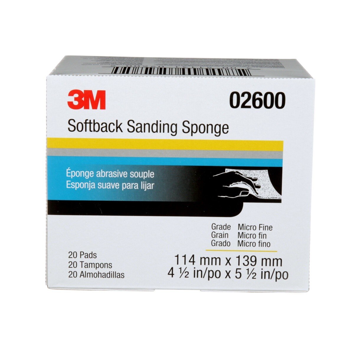3M 2600 Softback Sanding Sponge, Microfine Grit, Gray, 4-1/2 in x 5-1/2 in (7000000591) (120 Pack) - 5