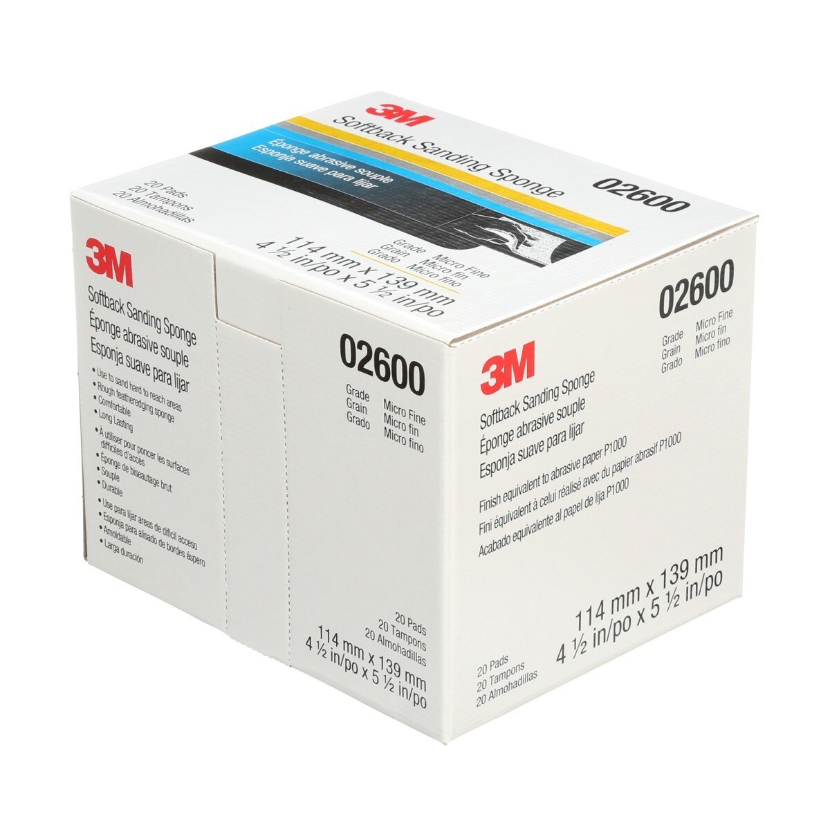 3M 2600 Softback Sanding Sponge, Microfine Grit, Gray, 4-1/2 in x 5-1/2 in (7000000591) (120 Pack) - 7