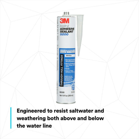 3M 06500 09499 5200 Marine Adhesive Sealant White 10 fl oz Cartridge Permanent Above and Below Waterline (7000000623) (12 Pack) - 7