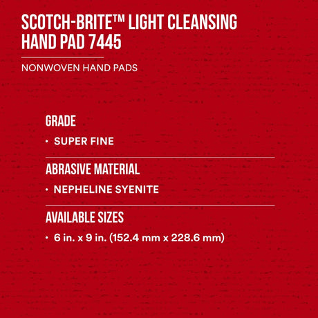3M HP-HP 7445 Scotch-Brite Light Cleansing Hand Pad, Super Fine, Nepheline Syenite, White, 6 in x 9 in, For Delicate Surfaces (7000000727) (60 Pack) - 8
