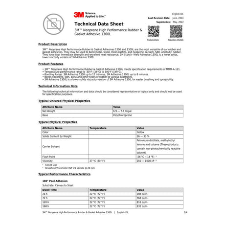 3M 1300 Scotch Neoprene Rubber and Gasket Adhesive, Yellow, 1 Quart Can (1300L) (7000000806)  - (12Pack) - 6