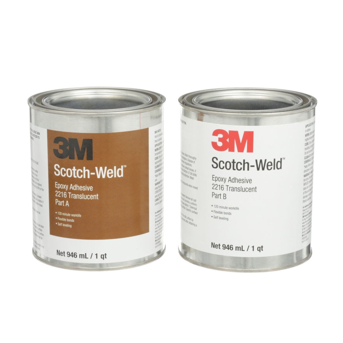 3M 2216 Scotch-Weld Epoxy Adhesive, Translucent, Part B/A, 2 Quart (7000000861)  - (6Pack)