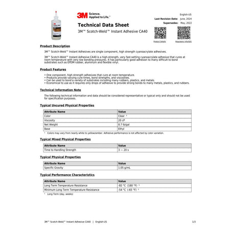 3M Scotch-Weld Instant Adhesive CA40, Clear, 1 fl oz Bottle (CA40) (7000000893)  - (12Pack) - 2