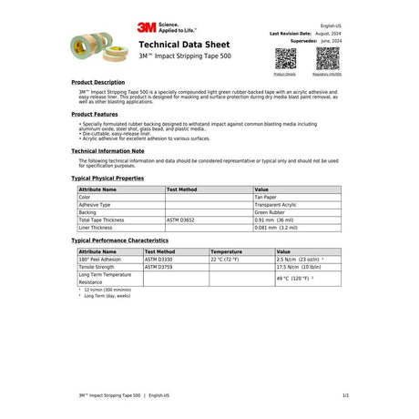 3M 500 Impact Stripping Tape , Green, 2 in x 10 yd, 36 mil (7000001171) (6 Pack) - 3
