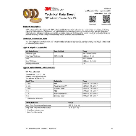 3M 950 Adhesive Transfer Tape , Clear, 48 in x 60 yd, 5 mil (7000001189) - 2