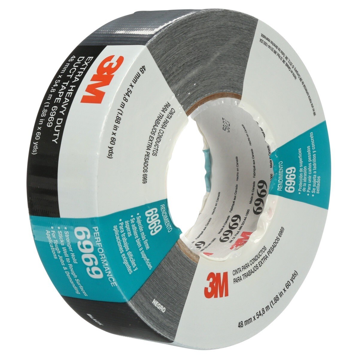 3M 6969 Extra Heavy Duty Duct Tape, Black, 48 mm x 54.8 m, 10.7 mil (7000001232)  - (24Pack) - 6