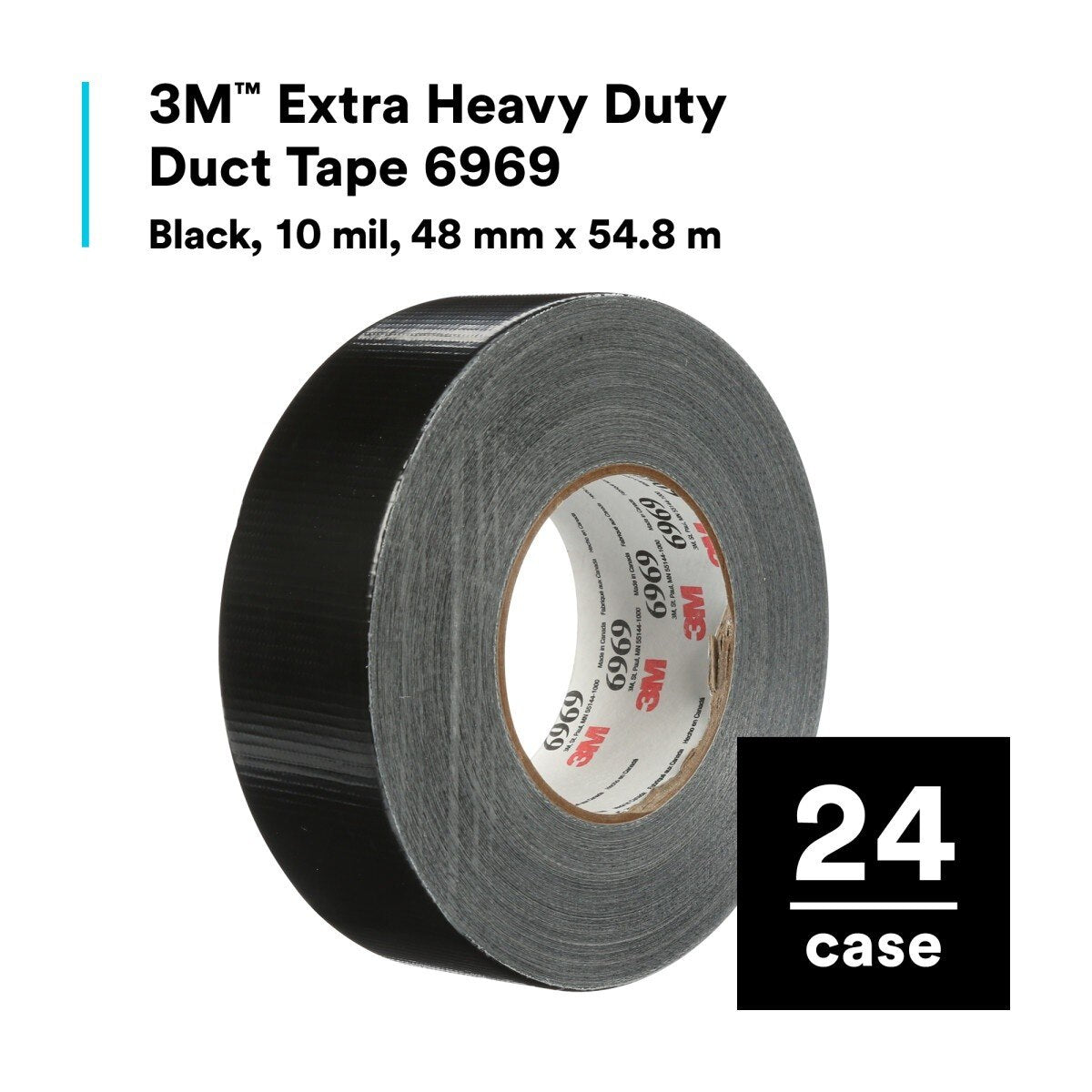 3M 6969 Extra Heavy Duty Duct Tape, Black, 48 mm x 54.8 m, 10.7 mil (7000001232)  - (24Pack) - 9