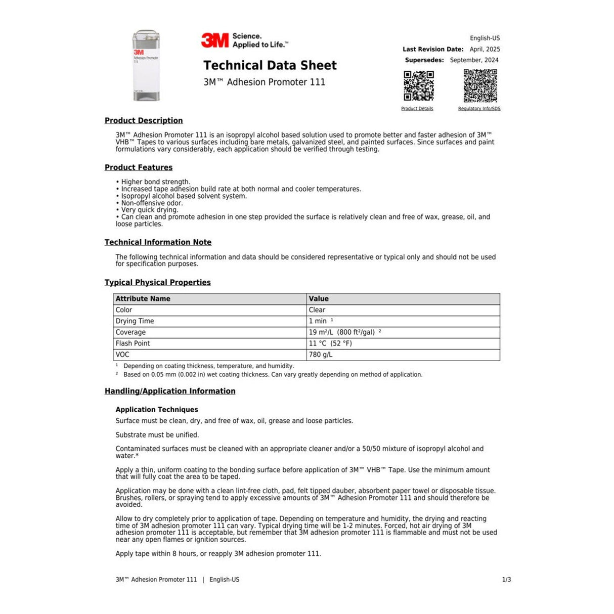 3M 111 VHB Adhesion Promoter, Clear, 1 Gallon (AP111) (7000001324) (4 Pack)  - (4Pack) - 2