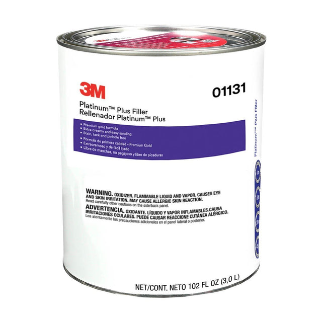 3M Platinum Plus Lightweight Body Filler, Stain Free, Tack Free, 1 gal (01131) (7000001498)  - (4Pack)