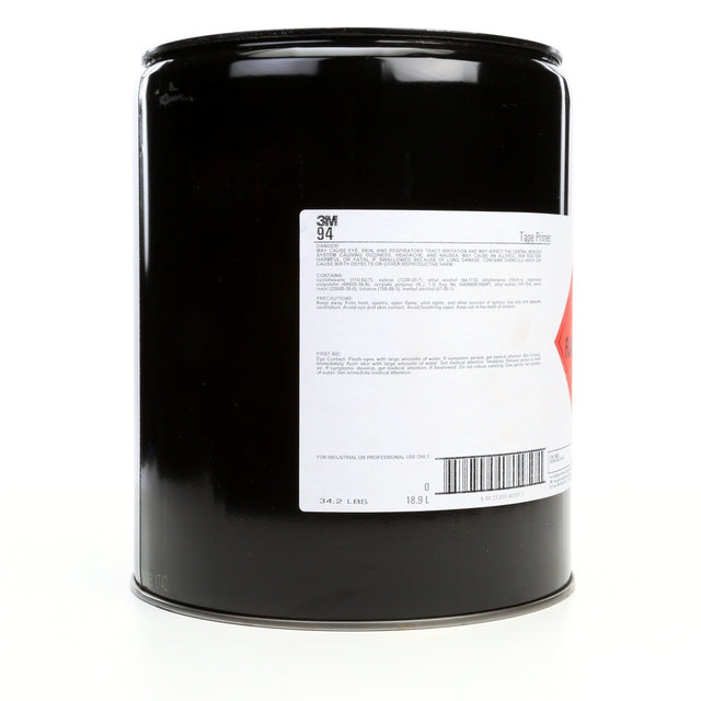 3M 94 Tape Primer, Light Yellow, 5 Gallon Pail for Adhesion Promotion on Plastics, Rubber and Metals (7000001579)