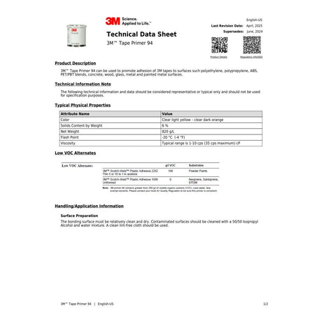 3M 94 23930 Tape Primer Light Yellow 1 Gallon Can Adhesion Promoter for Plastic Rubber Metal (7000001583)  - (4Pack) - 3
