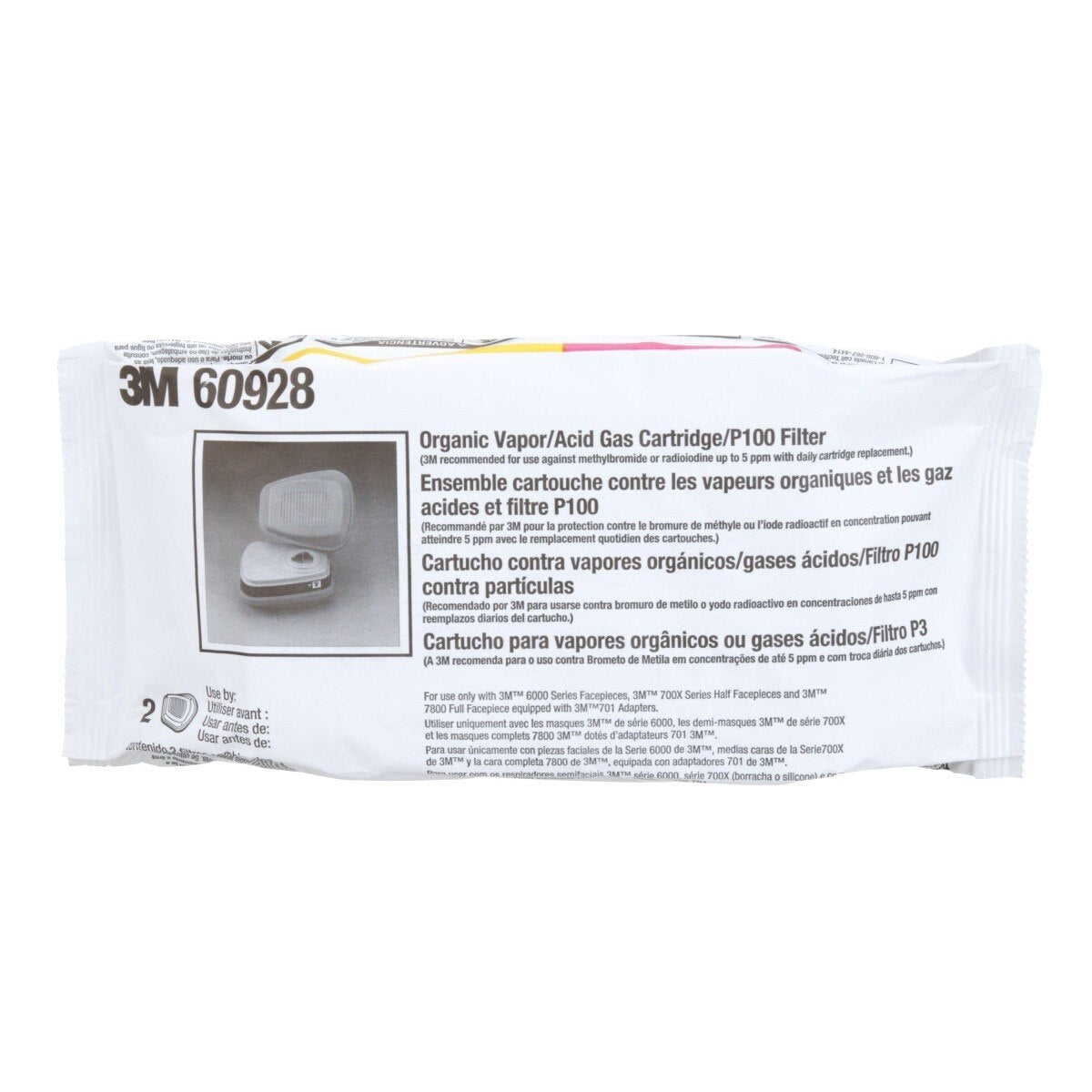 3M 60928 Organic Vapor Acid Gas Cartridge Filter P100 Bayonet (7000002009) (1 Pair)  - (30Pack) - 5