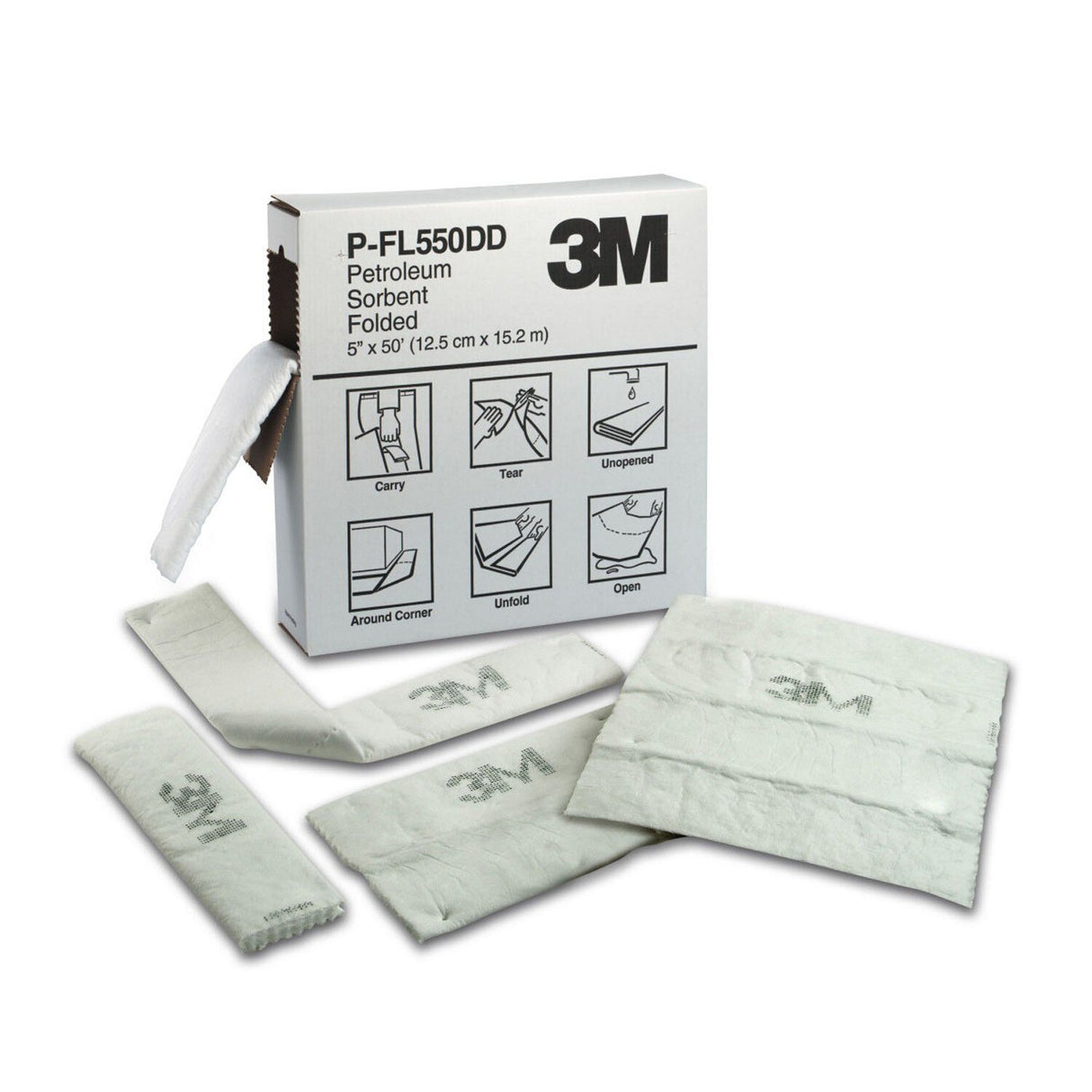 3M P-FL550DD Petroleum Sorbent Folded, Oil-Only, 5 in x 50 ft, White, Perforated every 16 in (7000002025)  - (3Pack) - 2