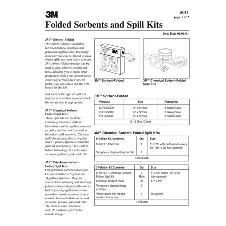 3M P-FL550DD Petroleum Sorbent Folded, Oil-Only, 5 in x 50 ft, White, Perforated every 16 in (7000002025)  - (3Pack) - 3