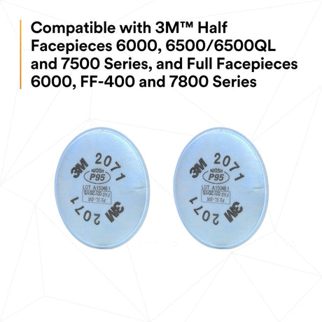 3M 2071 54356 Particulate Filter P95 Bayonet Reusable Respirator Filter (7000002058) (100 Pack) - 9