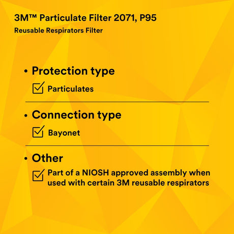 3M 2071 54356 Particulate Filter P95 Bayonet Reusable Respirator Filter (7000002058) (100 Pack) - 10