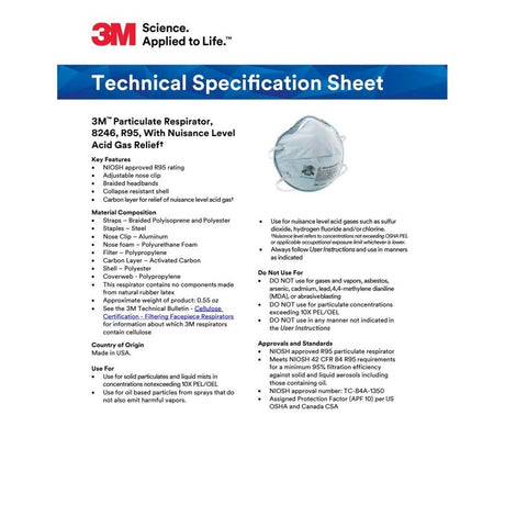 3M 8246 Particulate Respirator R95 with Nuisance Level Acid Gas Relief Disposable (7000002059) (120 Pack) - 5