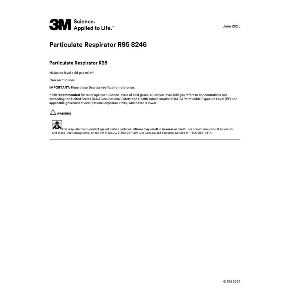 3M 8246 Particulate Respirator R95 with Nuisance Level Acid Gas Relief Disposable (7000002059) (120 Pack) - 7
