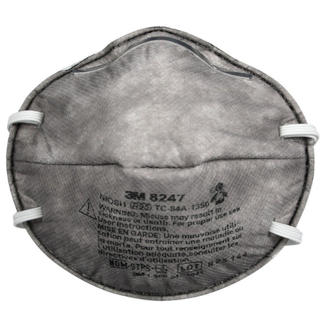 3M 54358 8247 Particulate Respirator, R95, NIOSH Approved, Nuisance Level Organic Vapor Relief, Braided Comfort Strap, Carbon Filter, Gray (7000002060) (20 Pack)