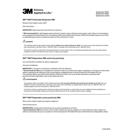 3M 54358 8247 Particulate Respirator, R95, NIOSH Approved, Nuisance Level Organic Vapor Relief, Braided Comfort Strap, Carbon Filter, Gray (7000002060) (20 Pack) - 6