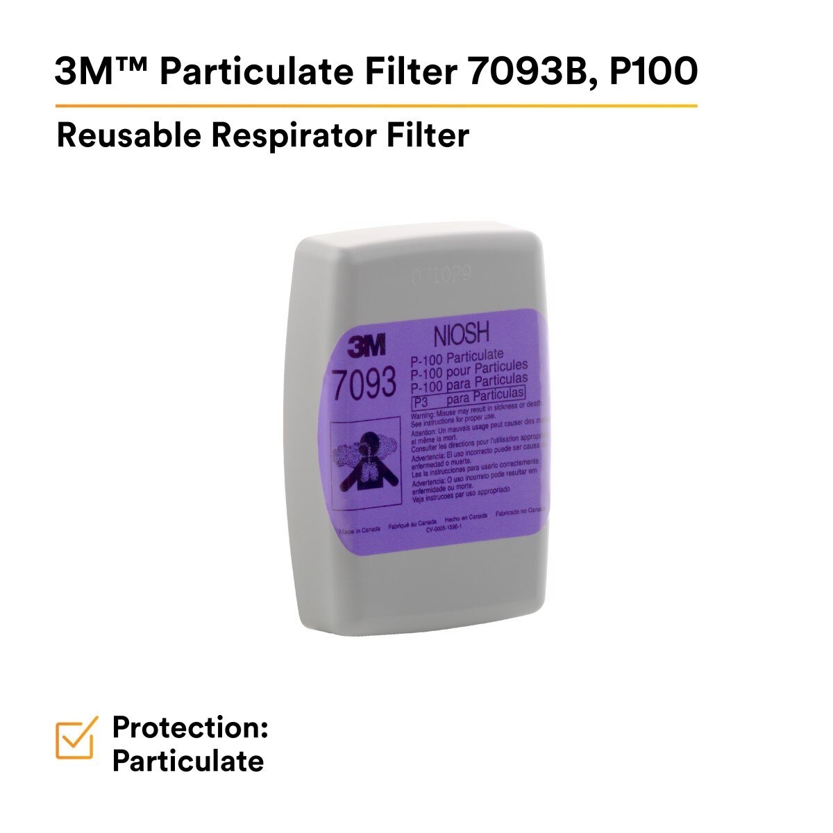 3M 7093B Particulate Filter, P100 Bayonet Reusable Respirator Filter, Magenta (7000002155) (144 Pack) - 2