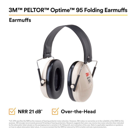 3M 7000002328 Optime 95 Folding Over-the-Head Earmuffs, 21 dB NRR, Adjustable, Beige (1 Each)  - (10Pack) - 10