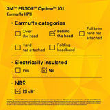 3M 7000002329 PELTOR Optime 101 Behind-the-Head Earmuffs, 26 dB NRR, H7B (10 Pack) - 10