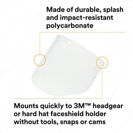 3M 82701-00000 82701 Clear Polycarbonate Faceshield WP96, Molded, Transparent, 14-1/2 in x 9 in (7000002339)  - (10Pack) - 6