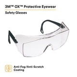 3M 62226 OX Protective Eyewear 2000, 12166-00000-20 Clear Anti-Fog Lens, Black Secure Grip Temple (7000002373)  - (20Pack) - 2
