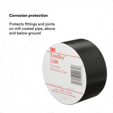 3M 1100UP-2X100FT Temflex Vinyl Corrosion Protection Tape 1100, Unprinted, Black, 2 in x 100 ft (7000005813) (24 Pack) - 3