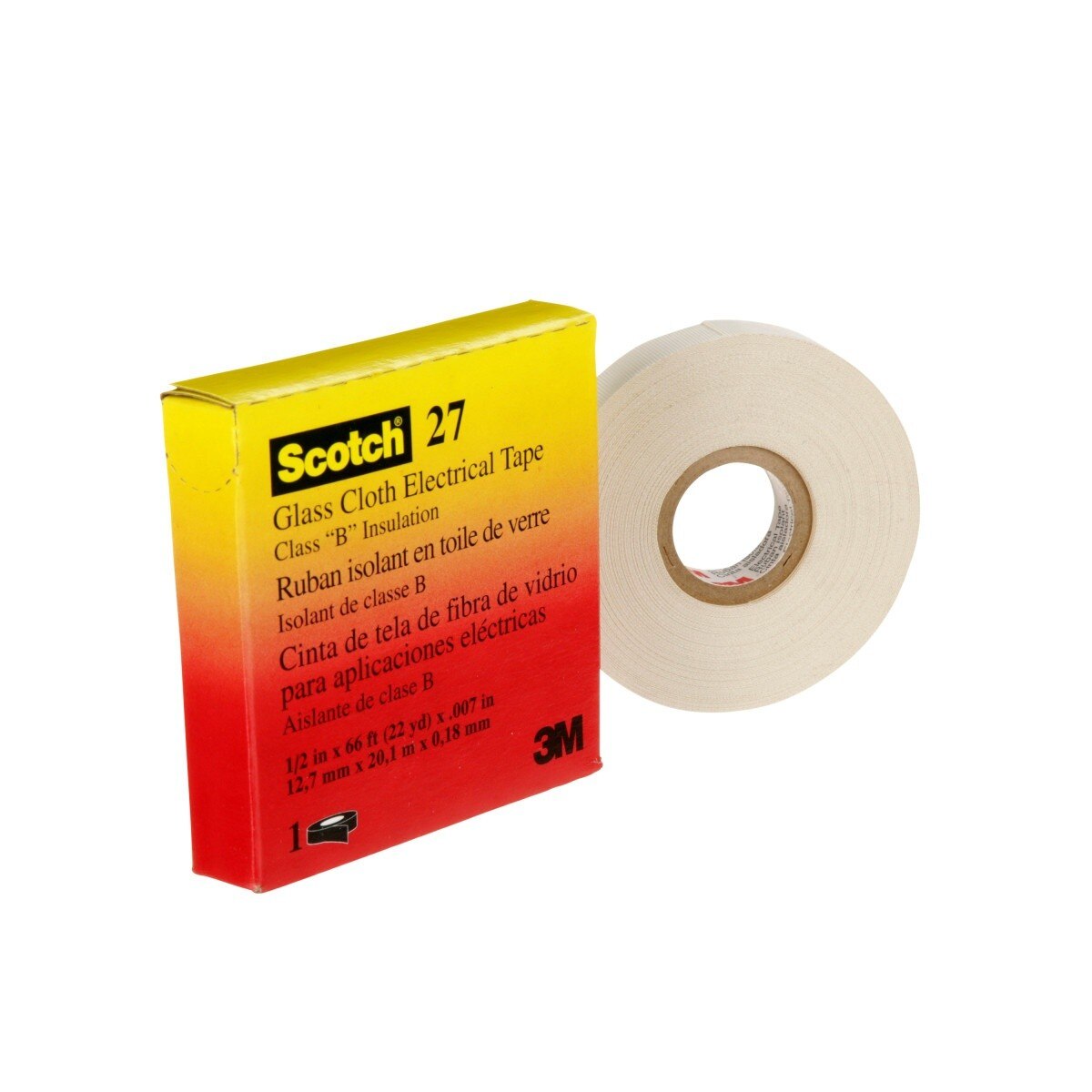 3M Scotch Glass Cloth Electrical Tape 27, 1/2 in x 66 ft, 7 mil, White, Rubber Adhesive, High Temperature (27-1/2"X66') (7000005814)  - (10Pack) - 2