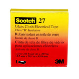 3M Scotch Glass Cloth Electrical Tape 27, 1/2 in x 66 ft, 7 mil, White, Rubber Adhesive, High Temperature (27-1/2"X66') (7000005814)  - (10Pack) - 10