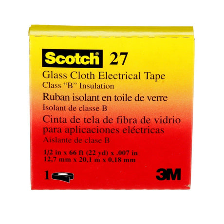 3M Scotch Glass Cloth Electrical Tape 27, 1/2 in x 66 ft, 7 mil, White, Rubber Adhesive, High Temperature (27-1/2"X66') (7000005814)  - (10Pack) - 10