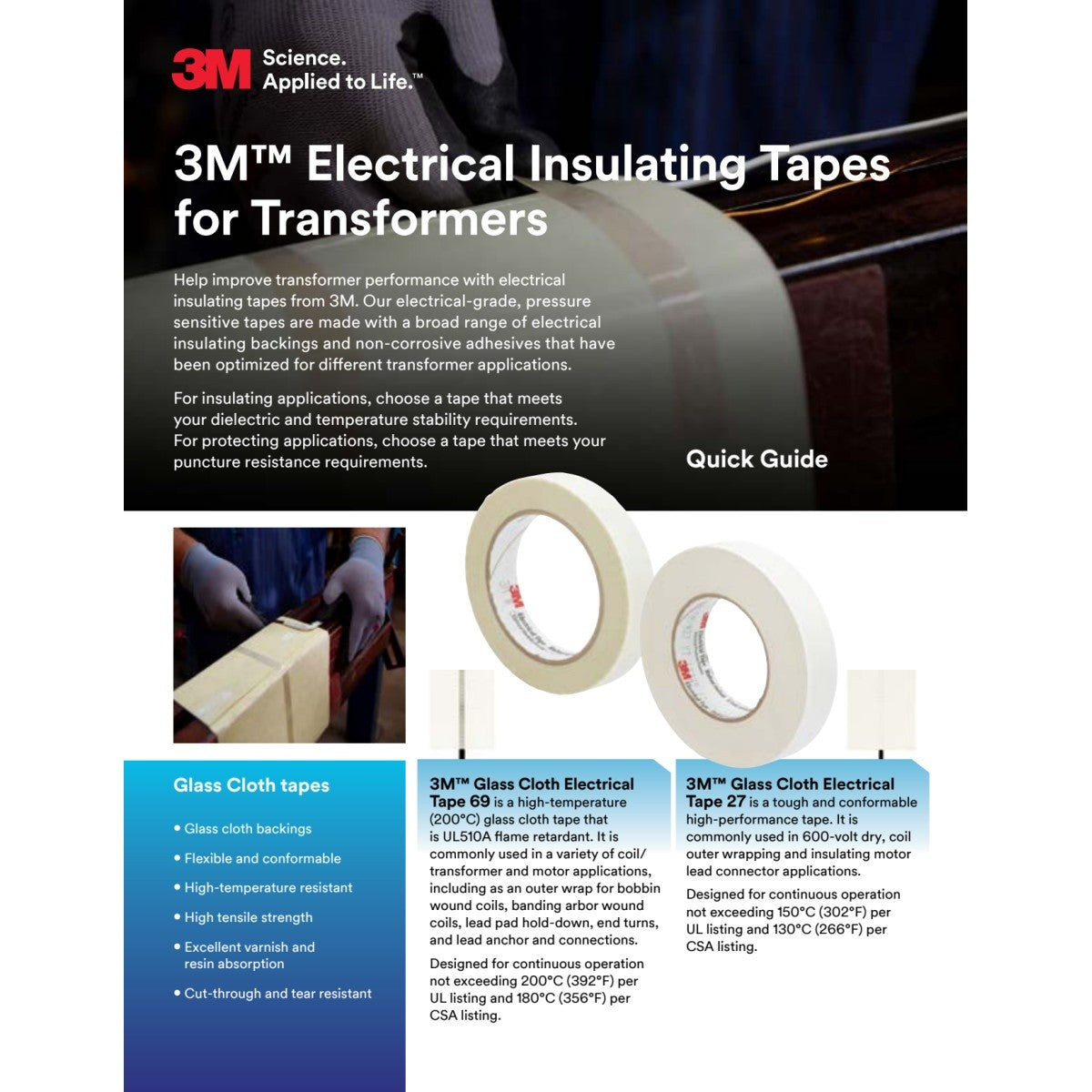 3M 69 Scotch Glass Cloth Electrical Tape, White, 3/4 in x 66 ft, Silicone Adhesive, 7 mil, High Temperature, Flame Retardant (69-3/4"X66') (7000005818) (10 Pack) - 5