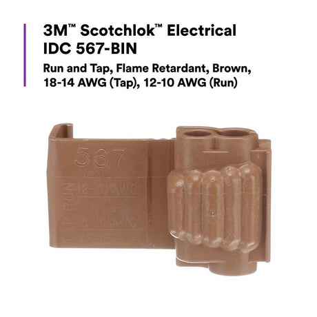 3M 567-BIN Scotchlok Electrical IDC , Brown Color, Run and Tap, Flame Retardant, UL Listed, 18-14 AWG Tap, 12-10 AWG Run (7000005879) (1000 Pack) - 3