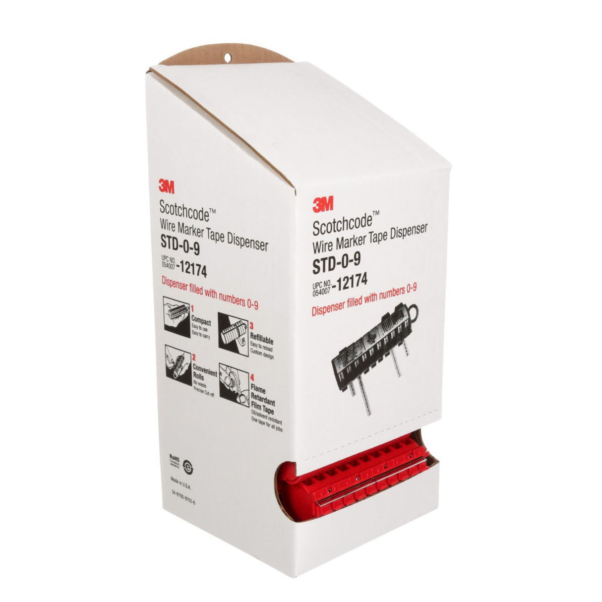 3M STD-0-9 Wire Marker Tape Dispenser with Tape, Pre-printed Numbers 0-9, Red, Acrylic Adhesive (7000006035)  - (25Pack) - 9