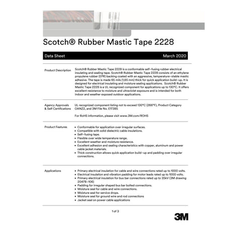 3M 2228-1X10FT Scotch Rubber Mastic Tape 2228, Black, 1 in x 10 ft, 65 mil, Conformable Self-Fusing Electrical Insulating Moisture Sealing (7000006048) (12 Pack) - 8