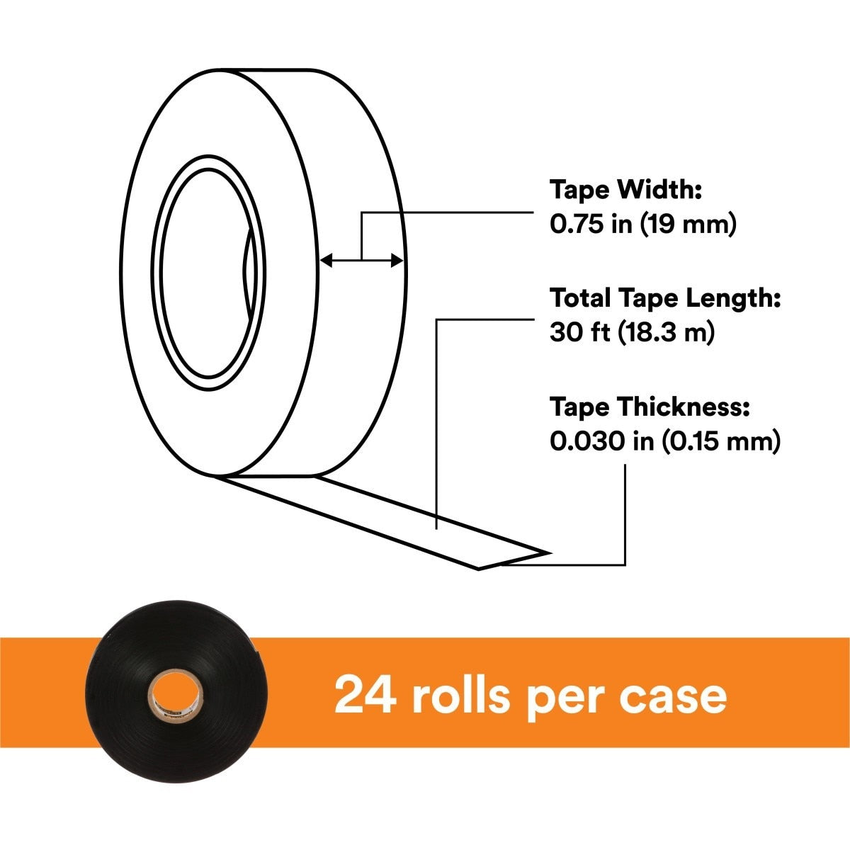 3M 130C Scotch Linerless Rubber Splicing Tape, 3/4 in x 30 ft, Black (130C-3/4X30FT) (7000006085) (24 Pack) - 8