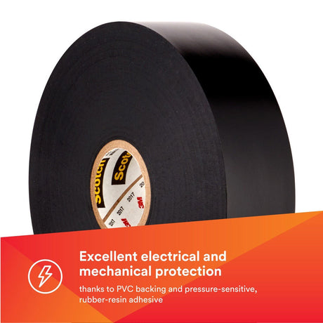 3M 88-2X36YD Scotch Vinyl Electrical Tape, Black, 2 in x 36 yd, Premium Grade, Rubber Resin Adhesive, PVC Backing (7000006093) - 2