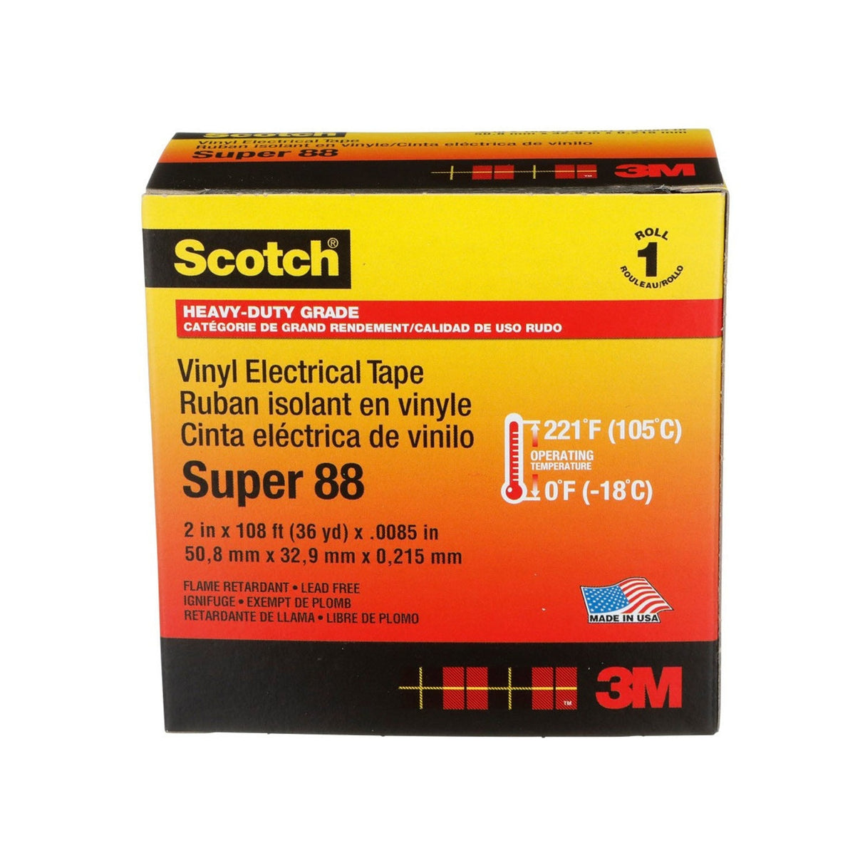 3M Scotch Super 88 Vinyl Electrical Tape, Black, 2 in x 36 yd, Premium Grade, Rubber Resin Adhesive, PVC Backing (88-2X36YD) (7000006093)  - (12Pack) - 9